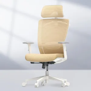 FLEXISPOT Ergonomic Office Chair, High Back Mesh Swivel Computer Chair, Executive Office Desk Chair, with Lumbar Support/2D Headrest/Lockable Tilt Function, Comfy Foam Seat, White Brown