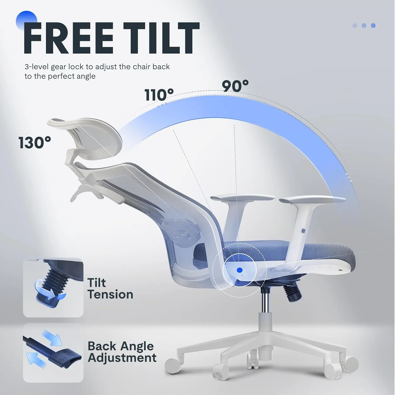 FLEXISPOT Ergonomic Office Chair, High Back Mesh Swivel Computer Chair, Executive Office Desk Chair, with Lumbar Support/2D Headrest/Lockable Tilt Function, Comfy Foam Seat, White Gray