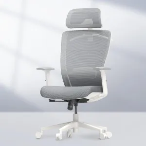 FLEXISPOT Ergonomic Office Chair, High Back Mesh Swivel Computer Chair, Executive Office Desk Chair, with Lumbar Support/2D Headrest/Lockable Tilt Function, Comfy Foam Seat, White Gray