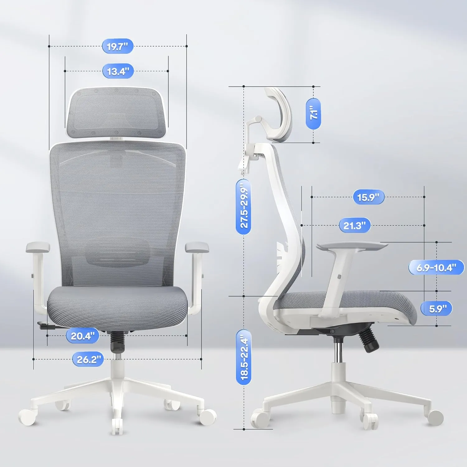 FLEXISPOT Ergonomic Office Chair, High Back Mesh Swivel Computer Chair, Executive Office Desk Chair, with Lumbar Support/2D Headrest/Lockable Tilt Function, Comfy Foam Seat, White Gray