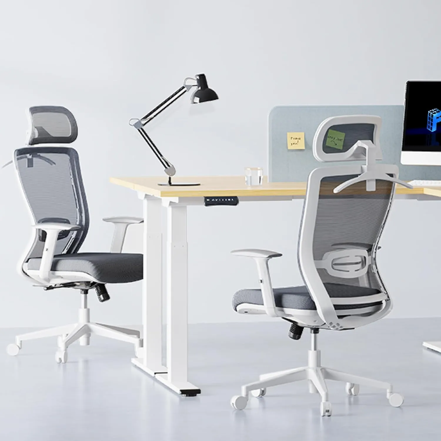 FLEXISPOT Ergonomic Office Chair, High Back Mesh Swivel Computer Chair, Executive Office Desk Chair, with Lumbar Support/2D Headrest/Lockable Tilt Function, Comfy Foam Seat, White Gray
