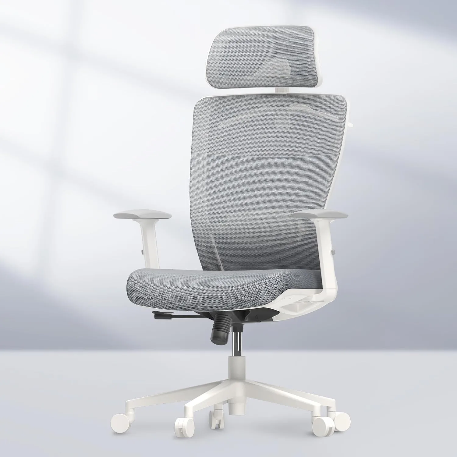 FLEXISPOT Ergonomic Office Chair, High Back Mesh Swivel Computer Chair, Executive Office Desk Chair, with Lumbar Support/2D Headrest/Lockable Tilt Function, Comfy Foam Seat, White Gray