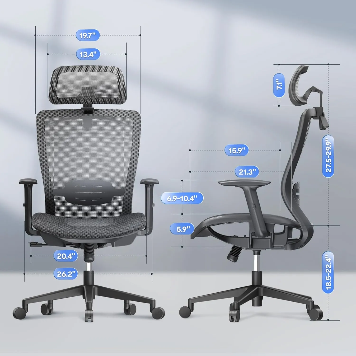 FLEXISPOT Ergonomic Office Chair, High Back Mesh Swivel Computer Chair, Executive Office Desk Chairs, with Adjustable Lumbar Support/2D Headrest/Lockable Backrest, OC3 Mesh Seat, Gray