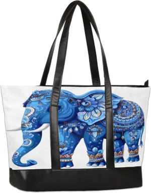 Flower Elephant Laptop Tote Bag for Women Lightweight Work Purse with Multiple Compartments Fits 13-15.6 Inch Laptop Tablet Shoulder Bag for Office Travel Daily Use