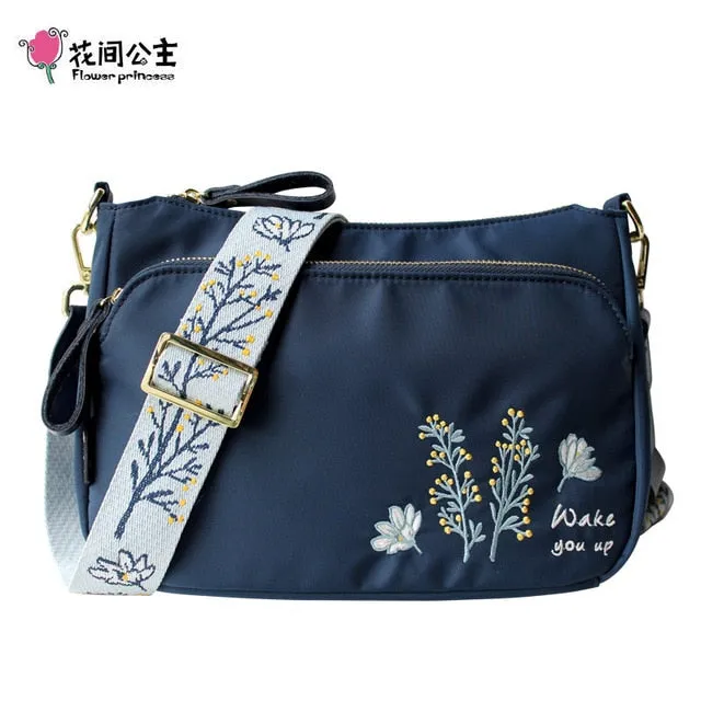 Flower Princess Embroidery Wide Strap Crossbody