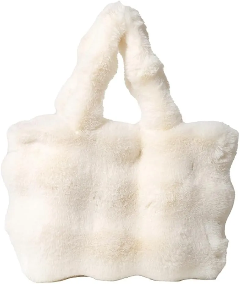 Fluffy Large Tote Bag for Women Soft Fuzzy Handbag Plush Shoulder Bag Faux Fur Bag Furry Top Handle Purse