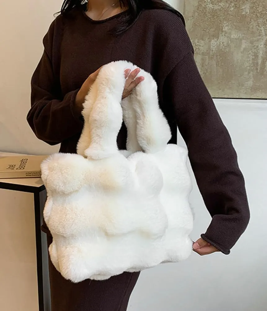 Fluffy Large Tote Bag for Women Soft Fuzzy Handbag Plush Shoulder Bag Faux Fur Bag Furry Top Handle Purse