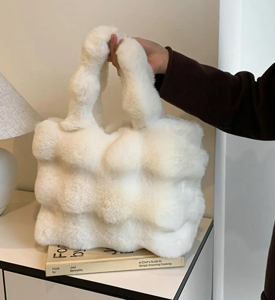 Fluffy Large Tote Bag for Women Soft Fuzzy Handbag Plush Shoulder Bag Faux Fur Bag Furry Top Handle Purse