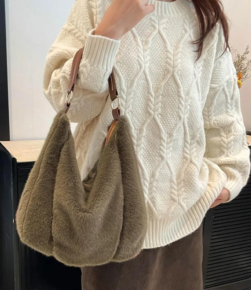 Fluffy Soft Tote Bag for Women Fuzzy Tote Bag Plush Shoulder Handbag Faux Fur Top Handle Purse Travel Work