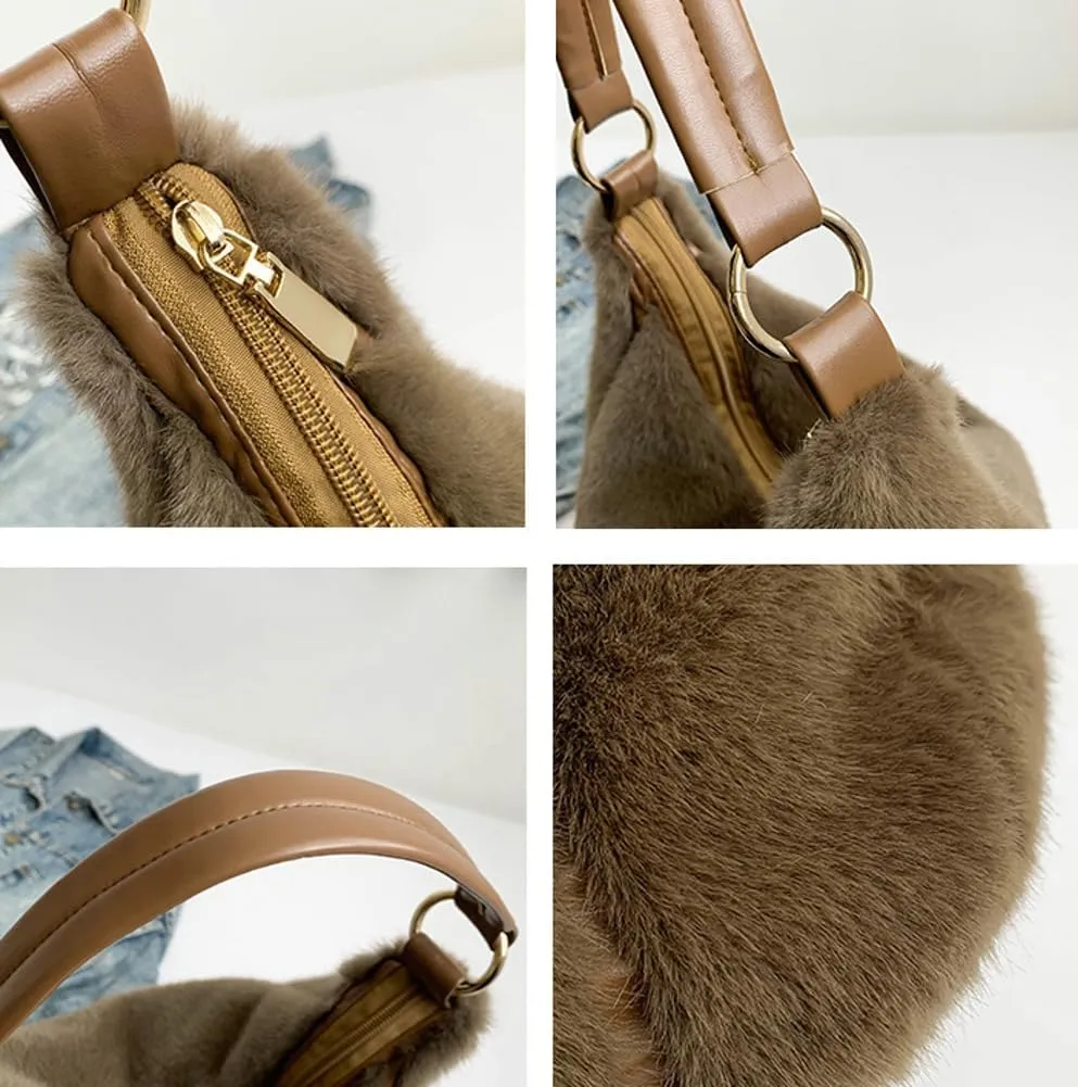 Fluffy Soft Tote Bag for Women Fuzzy Tote Bag Plush Shoulder Handbag Faux Fur Top Handle Purse Travel Work