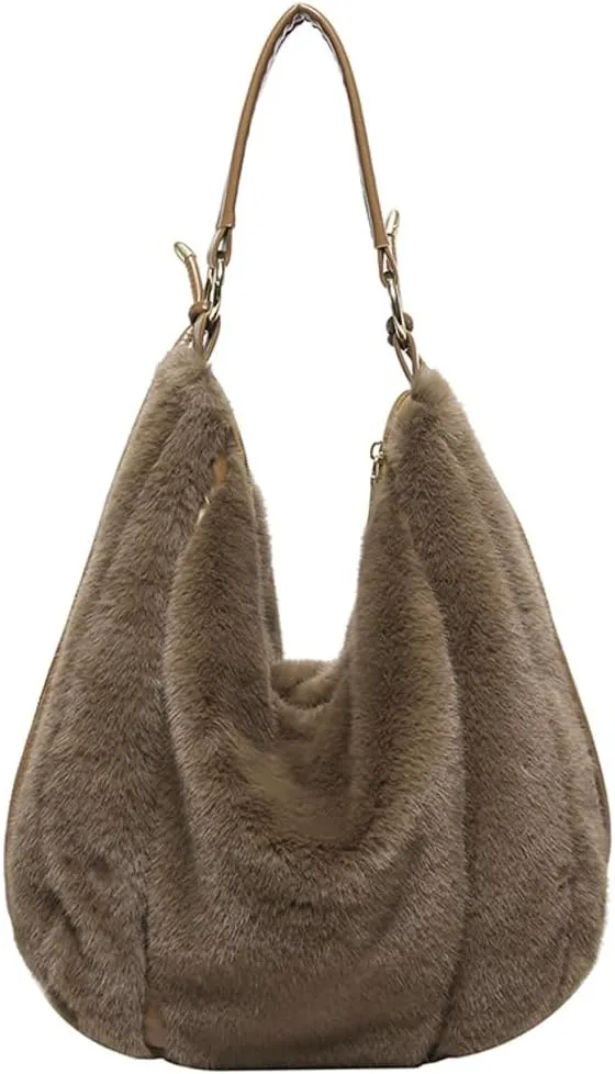Fluffy Soft Tote Bag for Women Fuzzy Tote Bag Plush Shoulder Handbag Faux Fur Top Handle Purse Travel Work