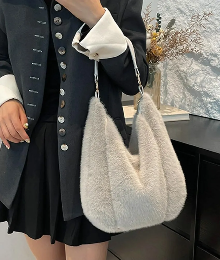 Fluffy Soft Tote Bag for Women Fuzzy Tote Bag Plush Shoulder Handbag Faux Fur Top Handle Purse Travel Work