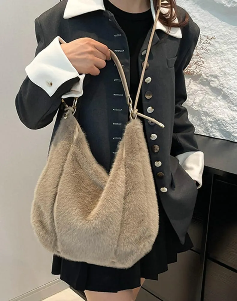 Fluffy Soft Tote Bag for Women Fuzzy Tote Bag Plush Shoulder Handbag Faux Fur Top Handle Purse Travel Work