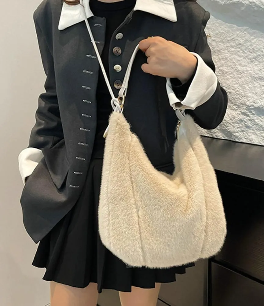 Fluffy Soft Tote Bag for Women Fuzzy Tote Bag Plush Shoulder Handbag Faux Fur Top Handle Purse Travel Work