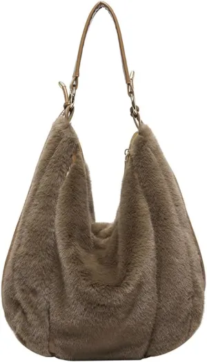 Fluffy Soft Tote Bag for Women Fuzzy Tote Bag Plush Shoulder Handbag Faux Fur Top Handle Purse Travel Work