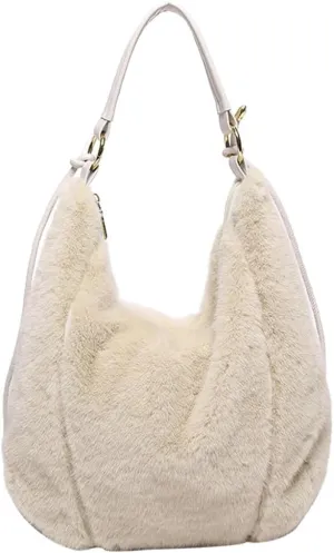 Fluffy Soft Tote Bag for Women Fuzzy Tote Bag Plush Shoulder Handbag Faux Fur Top Handle Purse Travel Work