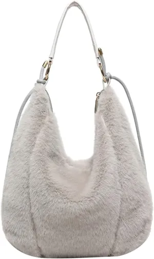 Fluffy Soft Tote Bag for Women Fuzzy Tote Bag Plush Shoulder Handbag Faux Fur Top Handle Purse Travel Work