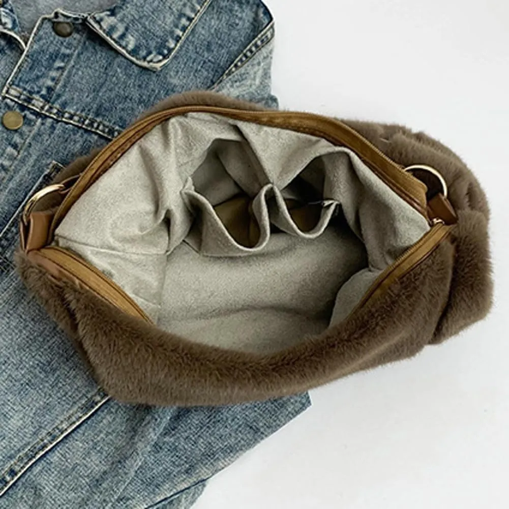 Fluffy Soft Tote Bag for Women Fuzzy Tote Bag Plush Shoulder Handbag Faux Fur Top Handle Purse Travel Work