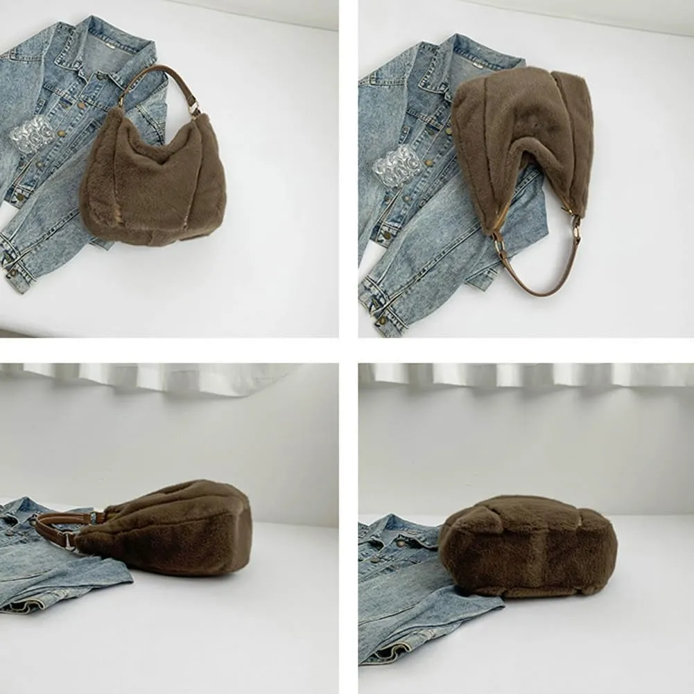 Fluffy Soft Tote Bag for Women Fuzzy Tote Bag Plush Shoulder Handbag Faux Fur Top Handle Purse Travel Work