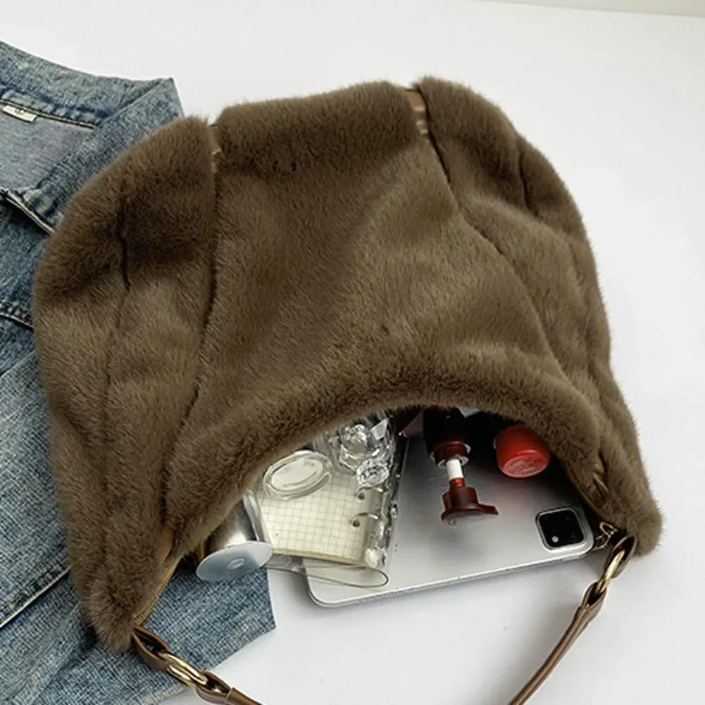 Fluffy Soft Tote Bag for Women Fuzzy Tote Bag Plush Shoulder Handbag Faux Fur Top Handle Purse Travel Work