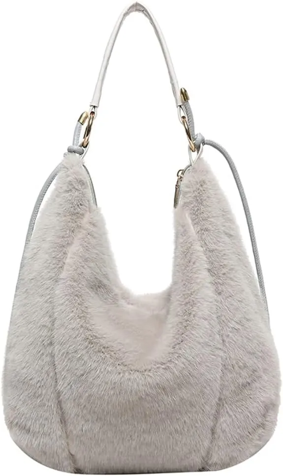 Fluffy Soft Tote Bag for Women Fuzzy Tote Bag Plush Shoulder Handbag Faux Fur Top Handle Purse Travel Work
