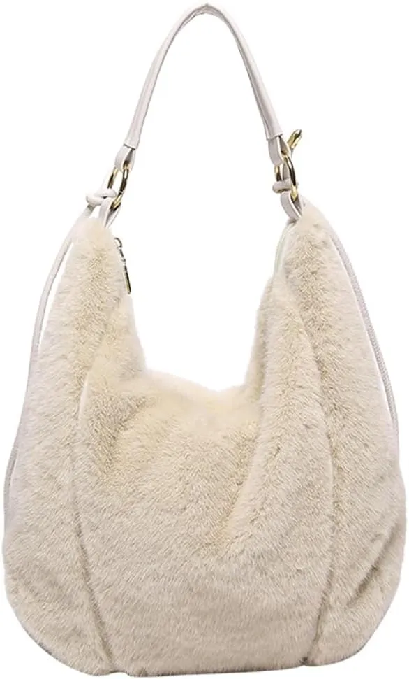 Fluffy Soft Tote Bag for Women Fuzzy Tote Bag Plush Shoulder Handbag Faux Fur Top Handle Purse Travel Work