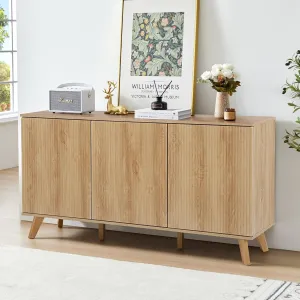 Fluted Sideboard Buffet Cabinet with Storage, Modern Storage Cabinet with 3 Doors, Wood Credenza Buffet Sideboards, Bar Cabinet Console Table for Kitchen Dining Living Room Entryway (Natural)