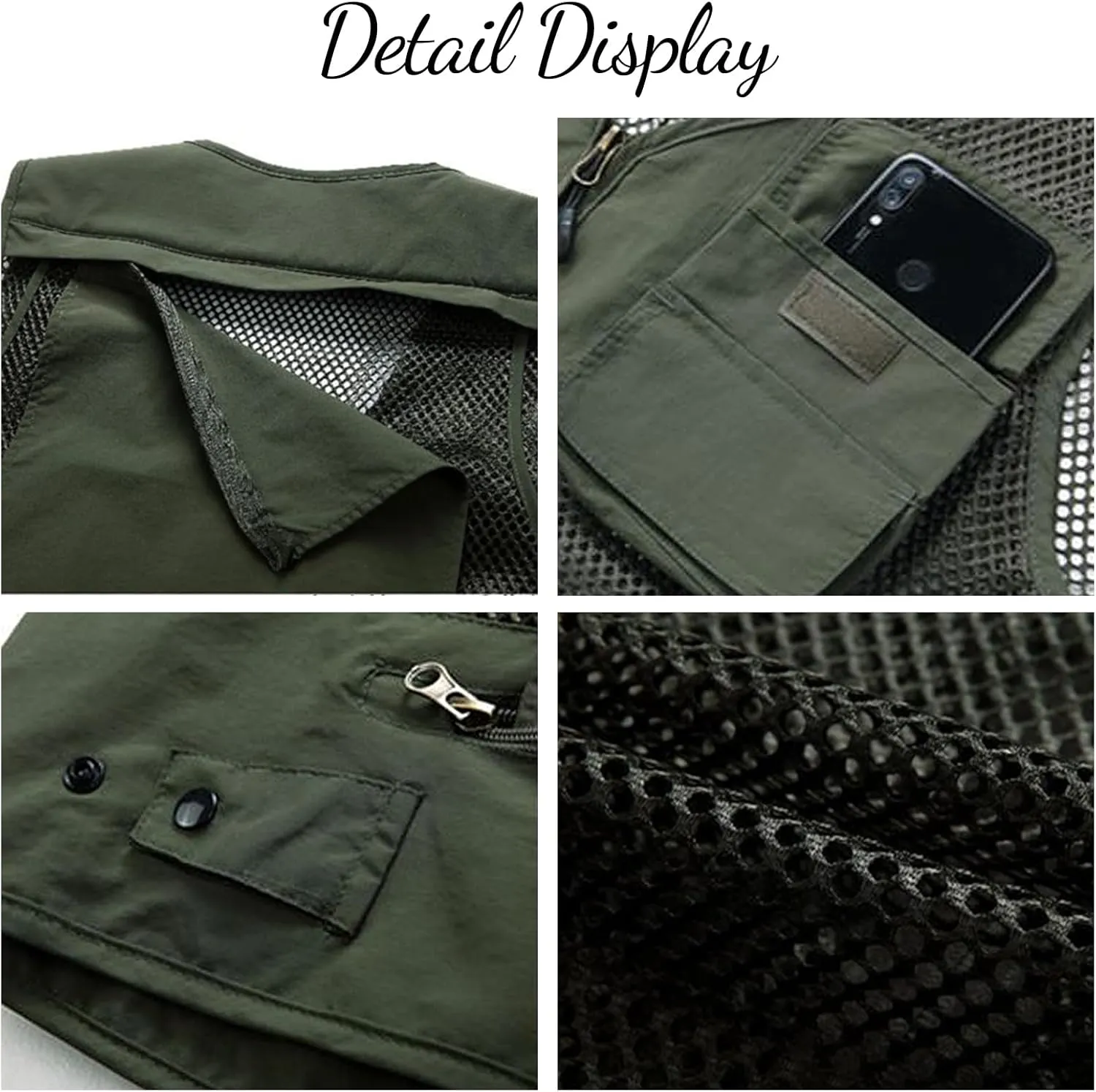 Flygo Men's Utility Cargo Vest Outdoor Fishing Safari Travel Work Photo Vest with Pockets