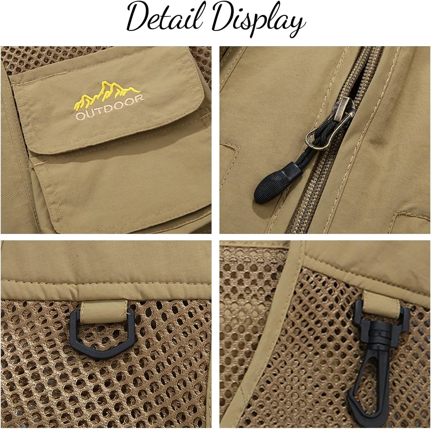 Flygo Men's Utility Cargo Vest Outdoor Fishing Safari Travel Work Photo Vest with Pockets