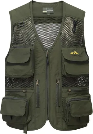 Flygo Men's Utility Cargo Vest Outdoor Fishing Safari Travel Work Photo Vest with Pockets