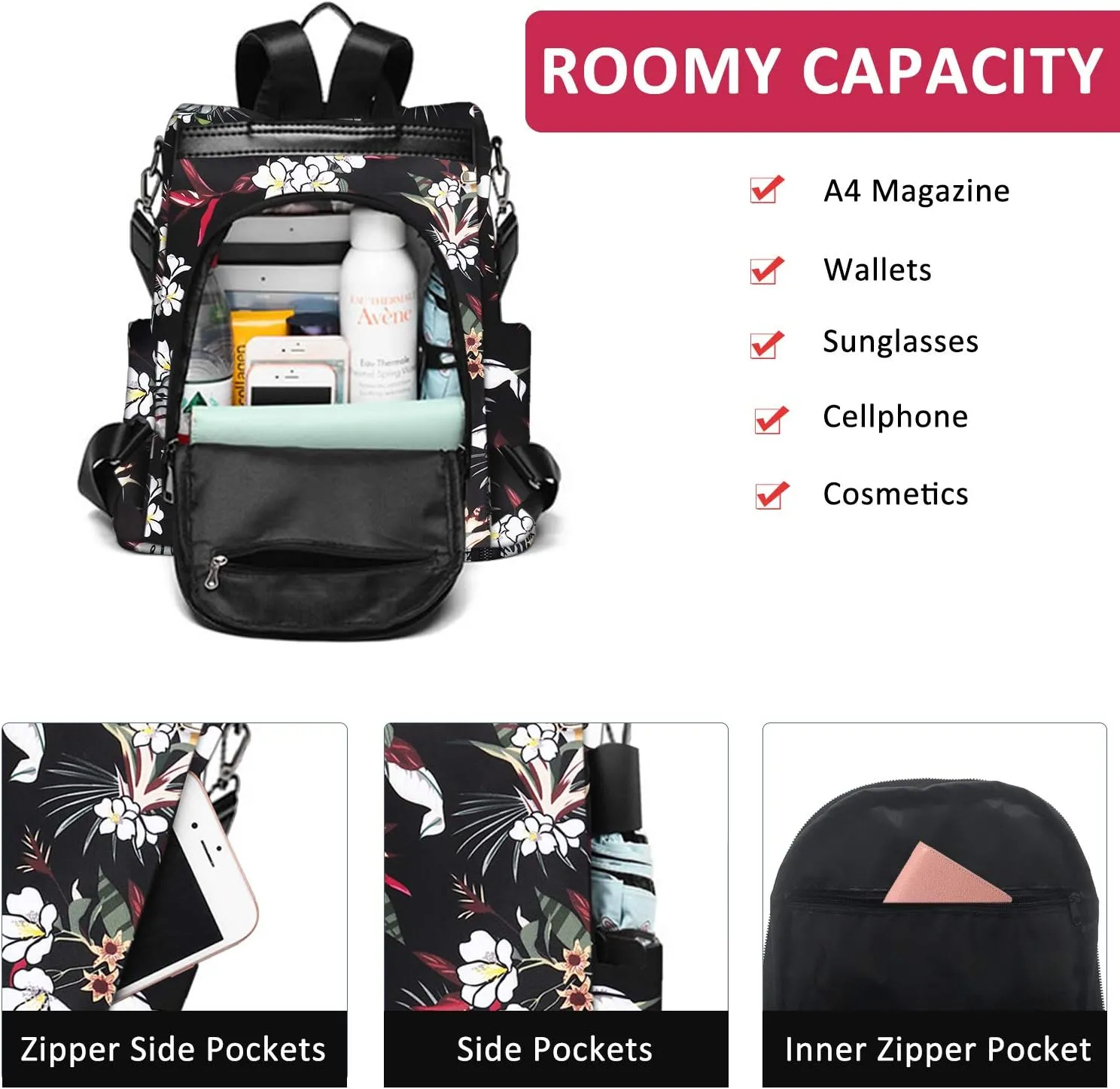 Fmeida Backpack Purses for Women Anti-Theft Travel Backpack Waterproof Daypack Fashionable Convertible Shoulder Bag for College Office Supplies