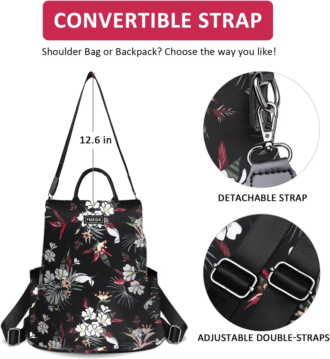 Fmeida Backpack Purses for Women Anti-Theft Travel Backpack Waterproof Daypack Fashionable Convertible Shoulder Bag for College Office Supplies