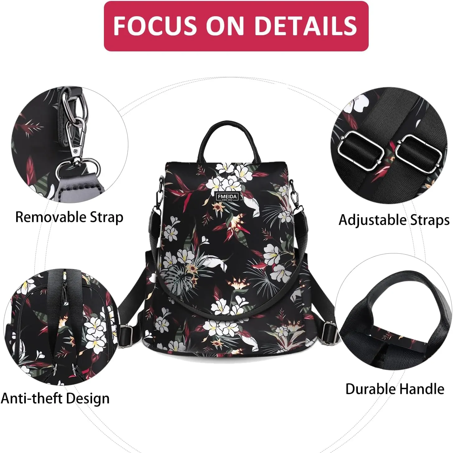 Fmeida Backpack Purses for Women Anti-Theft Travel Backpack Waterproof Daypack Fashionable Convertible Shoulder Bag for College Office Supplies