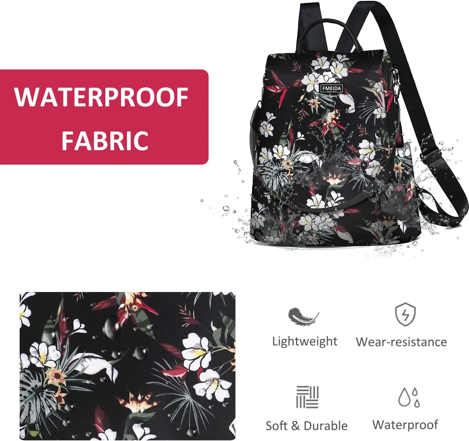Fmeida Backpack Purses for Women Anti-Theft Travel Backpack Waterproof Daypack Fashionable Convertible Shoulder Bag for College Office Supplies