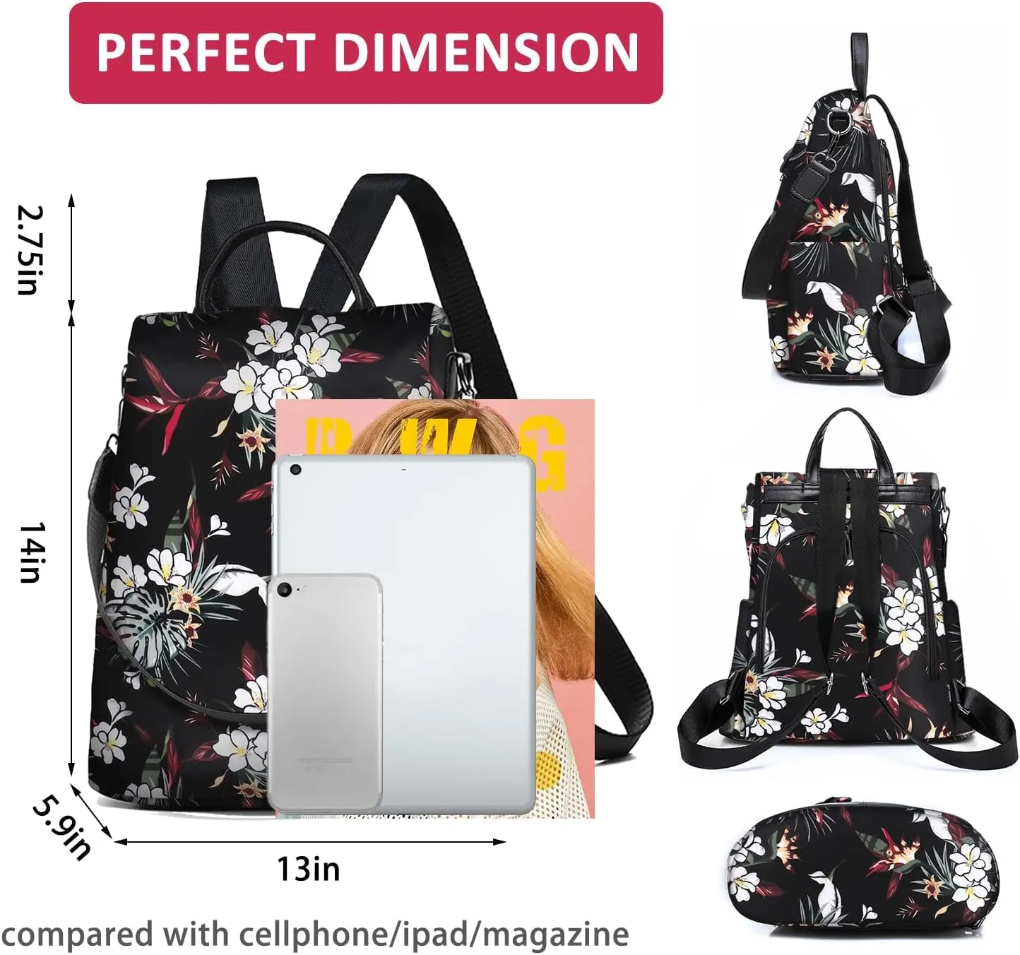 Fmeida Backpack Purses for Women Anti-Theft Travel Backpack Waterproof Daypack Fashionable Convertible Shoulder Bag for College Office Supplies