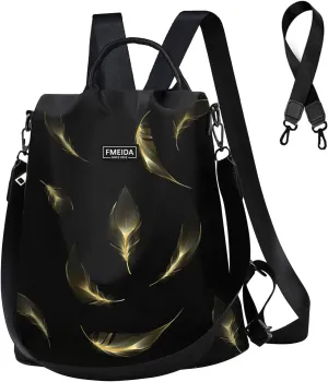 Fmeida Travel Backpack Purse for Women Anti Theft Convertible Backpacks Fashion Waterptoof Nylon Daypack Black Feather