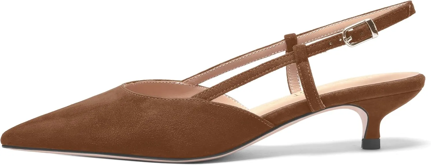 FOGEENA Womens Pointed Toe Evening Slip On Dress Suede Leather Slingback Kitten Low Heel Pumps Shoes 1.5 Inch