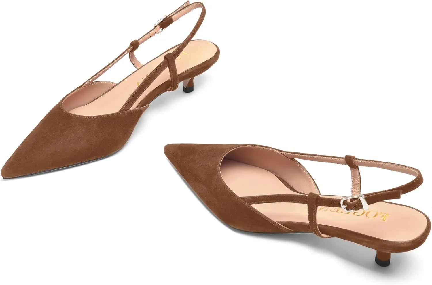 FOGEENA Womens Pointed Toe Evening Slip On Dress Suede Leather Slingback Kitten Low Heel Pumps Shoes 1.5 Inch