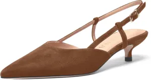 FOGEENA Womens Pointed Toe Evening Slip On Dress Suede Leather Slingback Kitten Low Heel Pumps Shoes 1.5 Inch