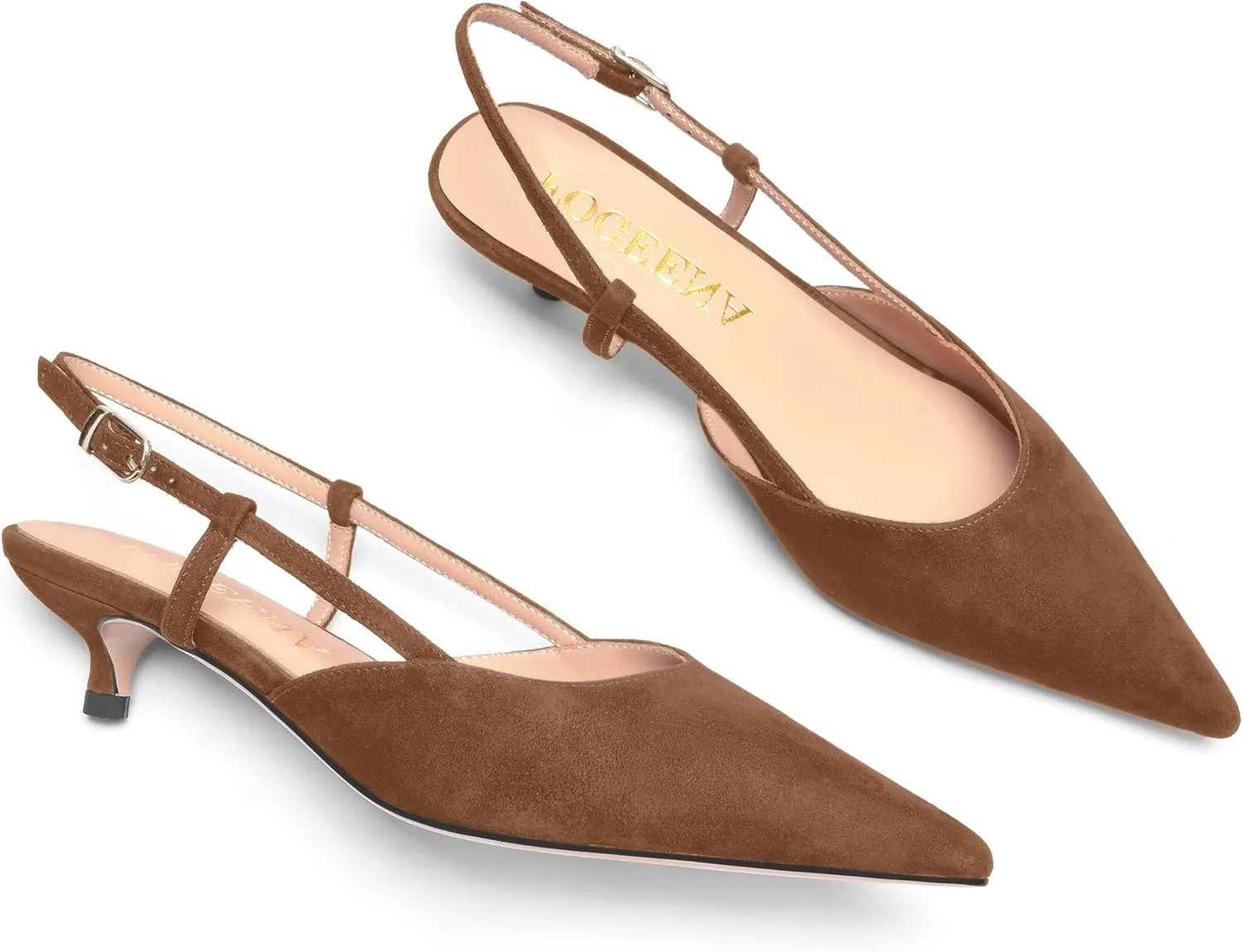 FOGEENA Womens Pointed Toe Evening Slip On Dress Suede Leather Slingback Kitten Low Heel Pumps Shoes 1.5 Inch