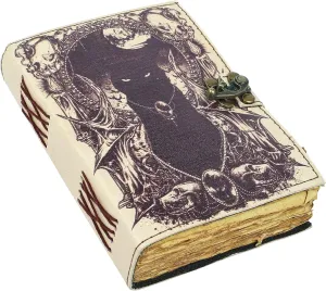 Foja Handicraft Cat Printed Vintage Leather Journal for Men & Women 200 Pages of Antique Handmade Deckle Edge Vintage Paper, Leather Sketchbook, Drawing Journal, Printed Leather Journal, Great Gift