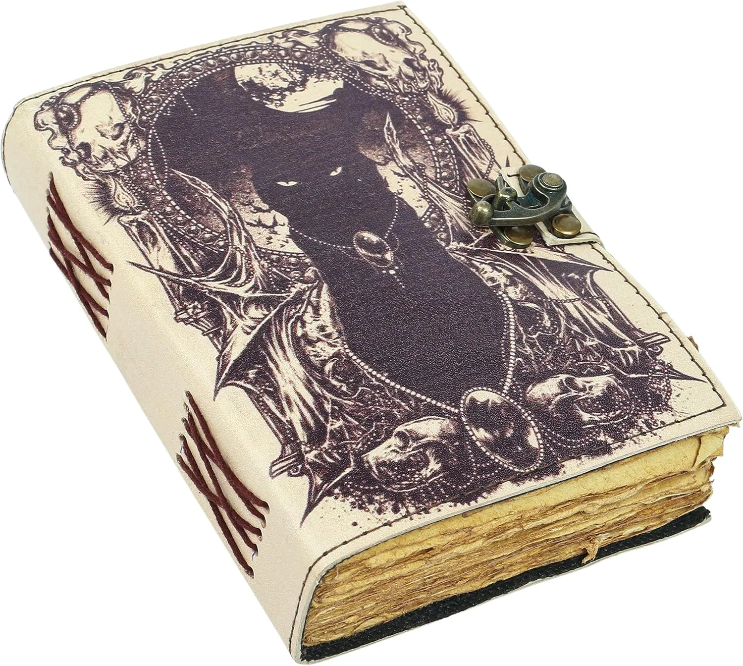 Foja Handicraft Cat Printed Vintage Leather Journal for Men & Women 200 Pages of Antique Handmade Deckle Edge Vintage Paper, Leather Sketchbook, Drawing Journal, Printed Leather Journal, Great Gift