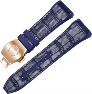 For Franck Muller V45 Series 28mm Nylon Genuine Leather Silicone Watchband Black Blue Folding Buckle Watch Strap