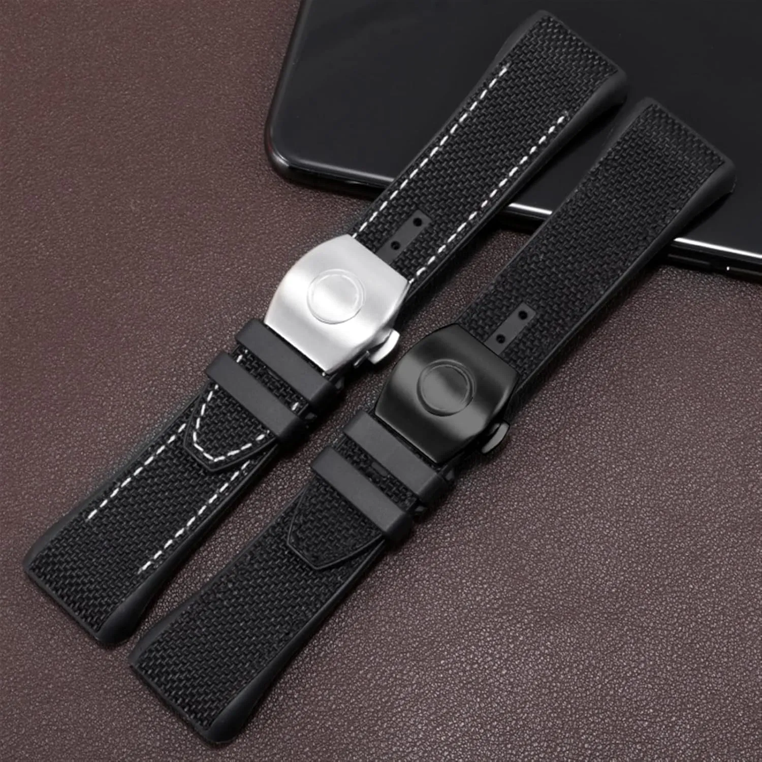 For Franck Muller V45 Series 28mm Nylon Genuine Leather Silicone Watchband Black Blue Folding Buckle Watch Strap