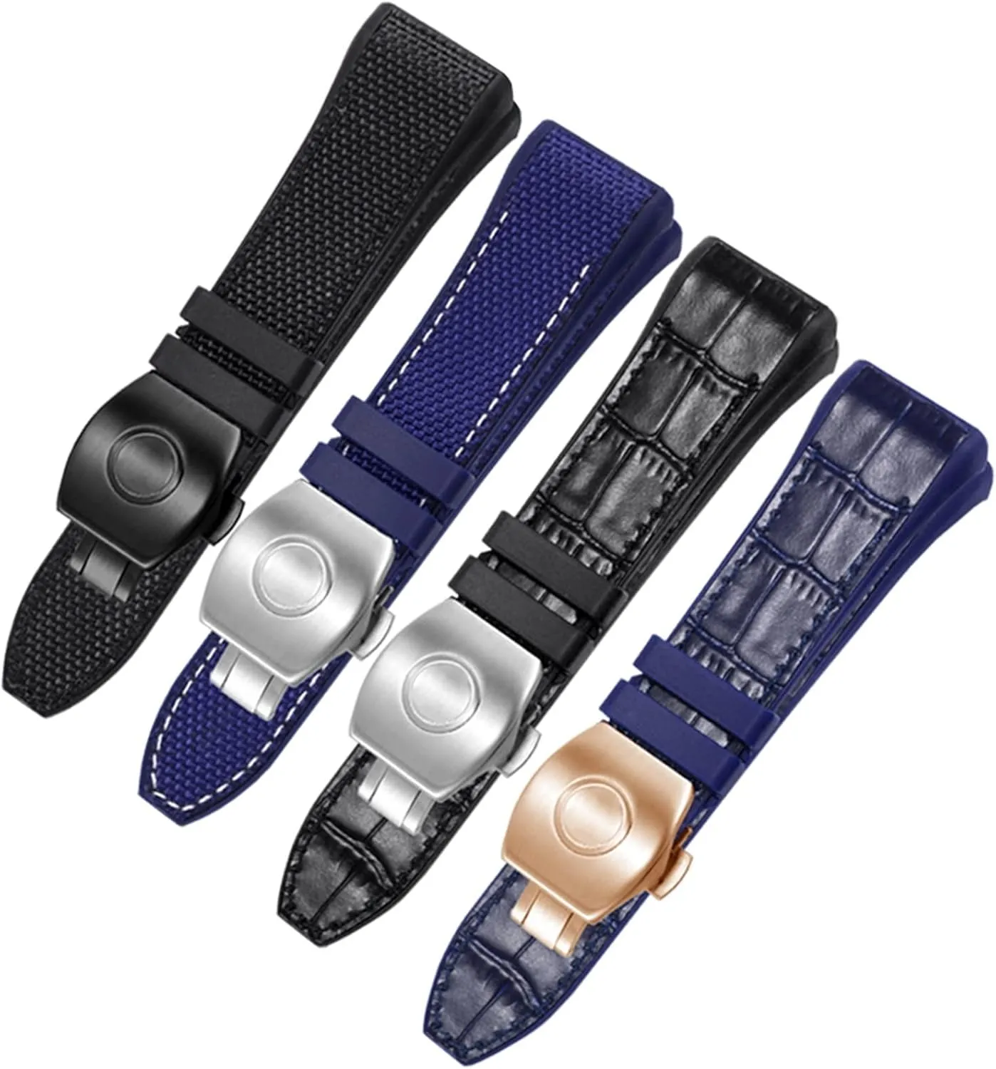 For Franck Muller V45 Series 28mm Nylon Genuine Leather Silicone Watchband Black Blue Folding Buckle Watch Strap