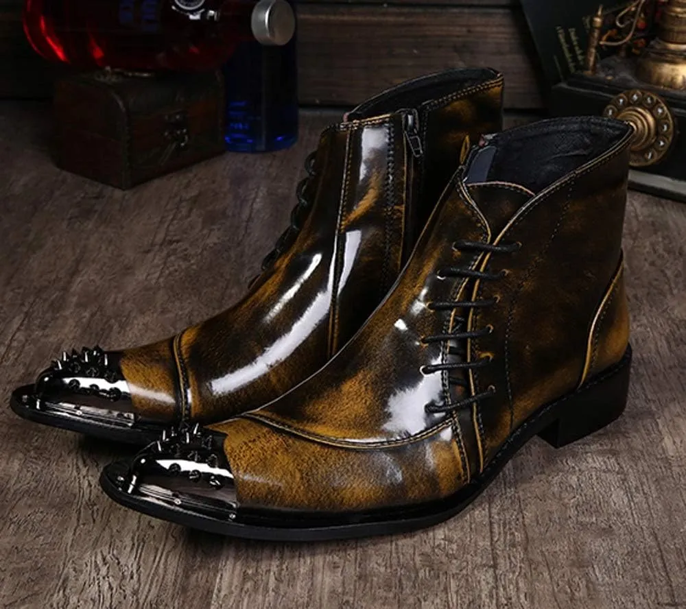 for Men Ankle Boots Zip Lace up Boots for Men Holiday Business Club Office for Show The First Layer of Cowhide Genuine Pure Leather