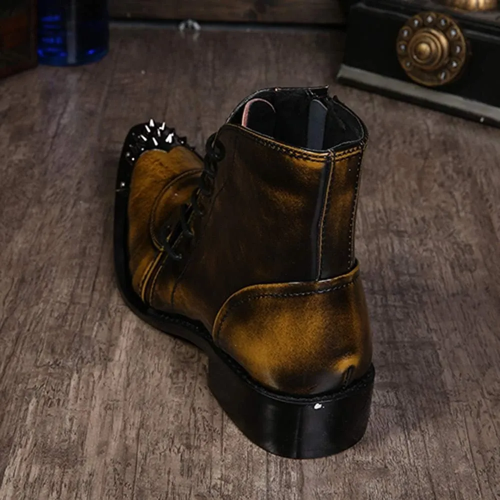 for Men Ankle Boots Zip Lace up Boots for Men Holiday Business Club Office for Show The First Layer of Cowhide Genuine Pure Leather