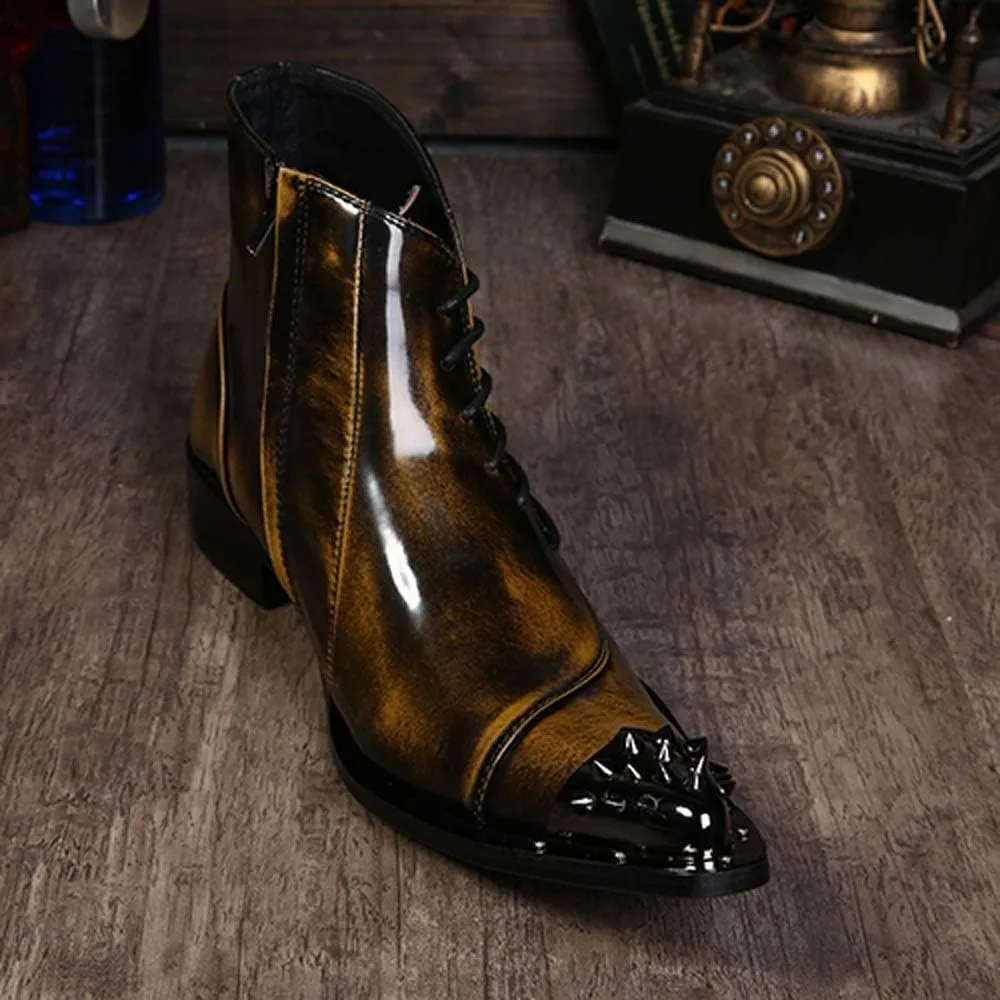 for Men Ankle Boots Zip Lace up Boots for Men Holiday Business Club Office for Show The First Layer of Cowhide Genuine Pure Leather