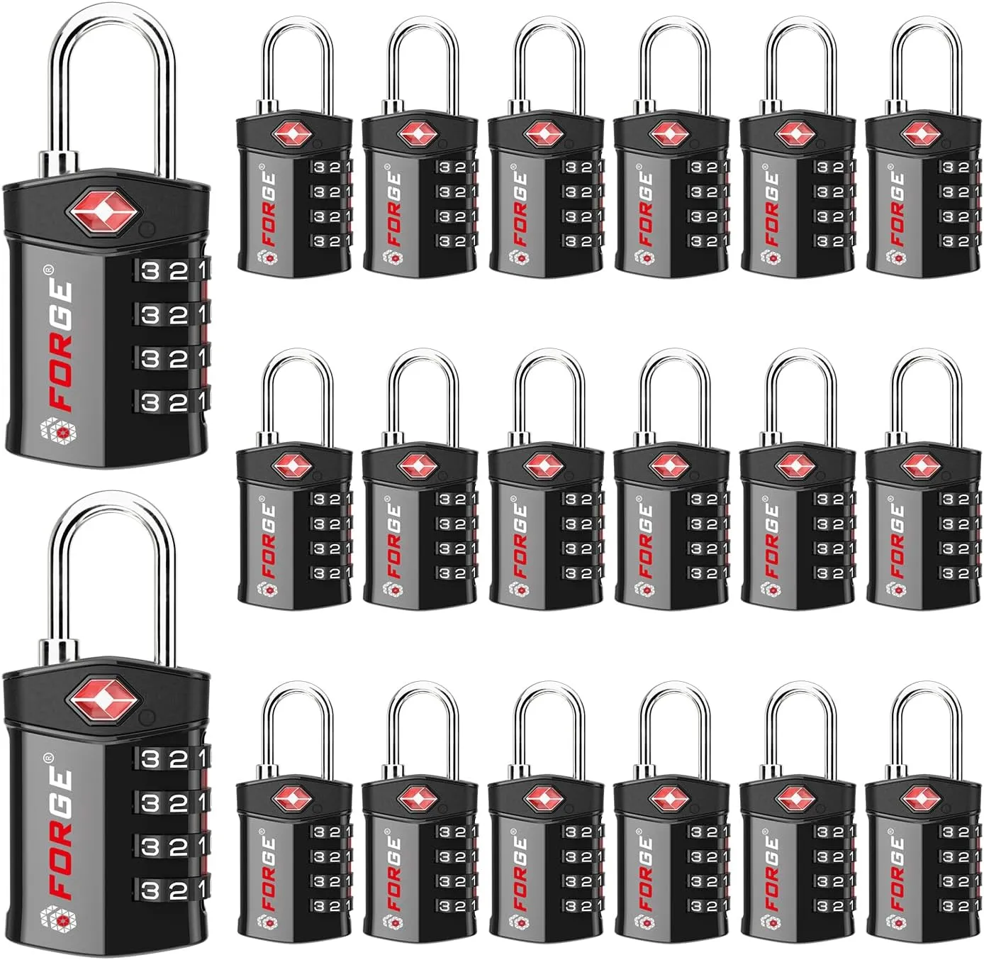 Forge 20 PK Forge 4-Digit Combination Lock, TSA Approved Locks for Luggage, Travel, Gym, School, Suitcase, Backpack, Pelican case, Easy Read dials, zinc Alloy Body.