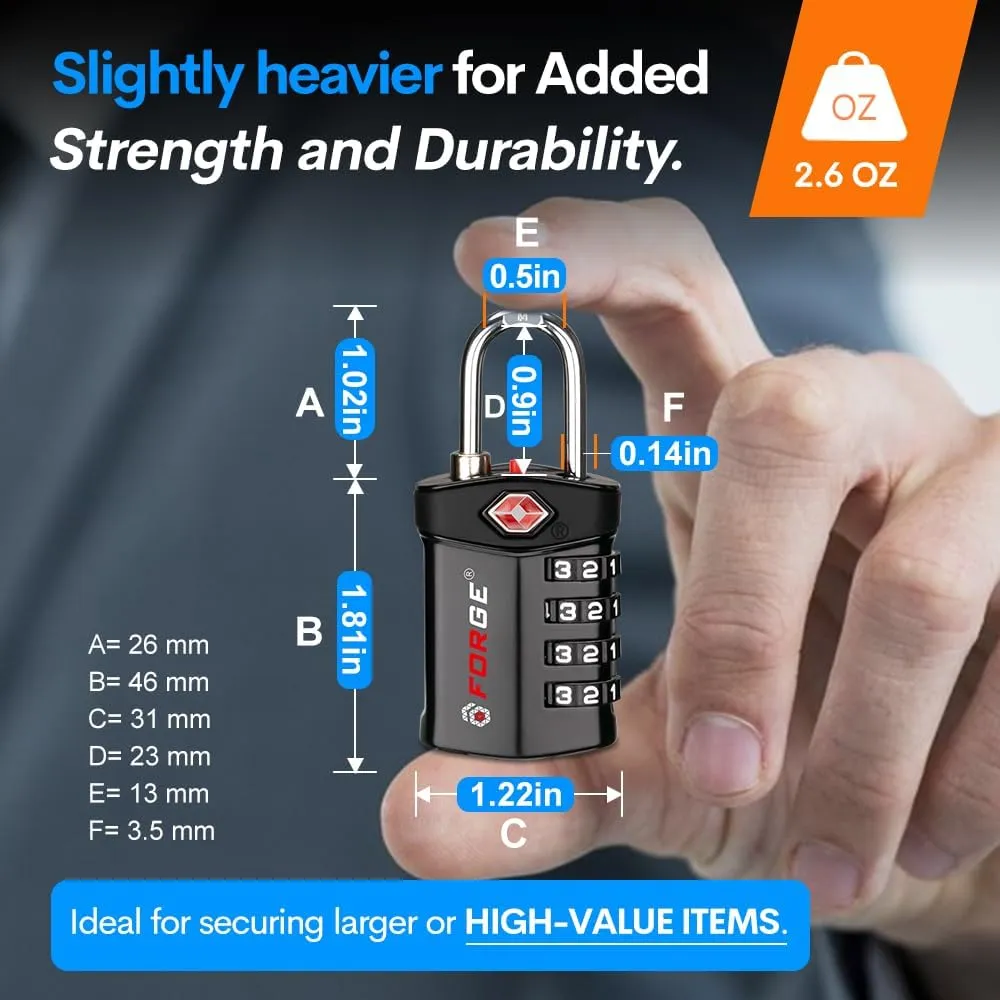 Forge 20 PK Forge 4-Digit Combination Lock, TSA Approved Locks for Luggage, Travel, Gym, School, Suitcase, Backpack, Pelican case, Easy Read dials, zinc Alloy Body.
